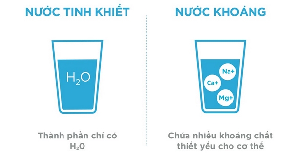 so sánh giữa nước tinh khiết và nước khoáng